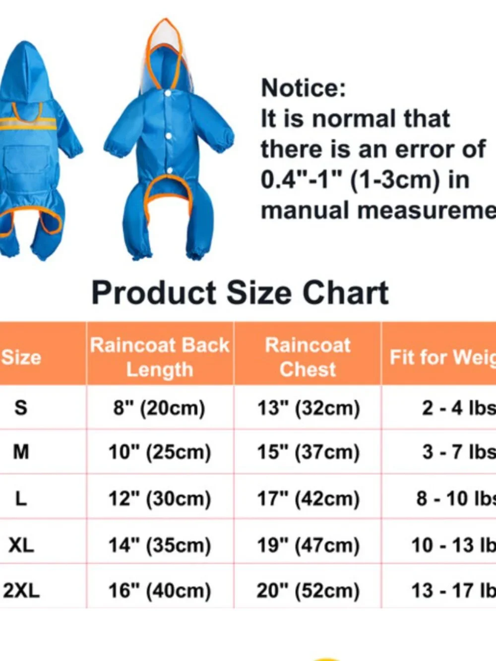 Small Dog Raincoat Onesie Reflective Hooded Jacket - Small